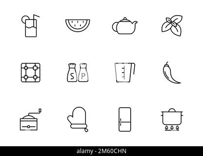 kitchen linear vector icons isolated on white Stock Vector