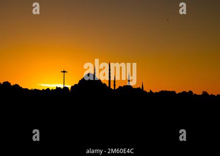 Islamic photo. Silhouette of Suleymaniye Mosque at sunset in Istanbul. Ramadan or kandil or laylat al-qadr or kadir gecesi or islamic background photo Stock Photo