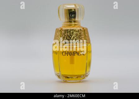 Aachen February 2021: Close-up of a perfume miniature Yvresse (1993) is a popular perfume by Yves Saint Laurent for women and was released in 1993. Stock Photo