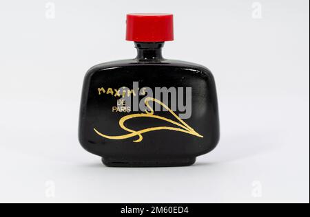 Aachen February 2021: Close-up of a miniature perfume Maxim's De Paris Parfum Miniature Perfume Bottle .14 oz Stock Photo