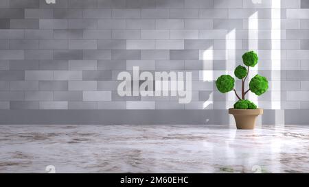 3D realistic empty room interior concept and plant interior realistic compositions. Stock Photo