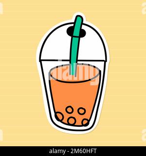 Bubble tea sticker with a white border vector Stock Vector