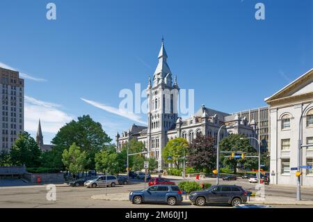 Old County Hall, once seat of Buffalo and Erie County government, now houses court offices. The granite building is a city and national landmark. Stock Photo