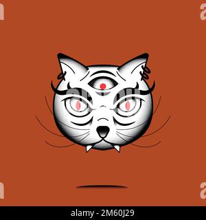Three-eyed bakeneko Japanese monster cat on a brown background vector Stock Vector