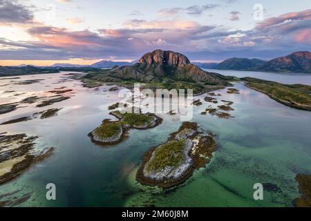 Mount Torghatten with hole in the mountain, Bronnoysund, Helgoland, Helgeland coast, Norway Stock Photo