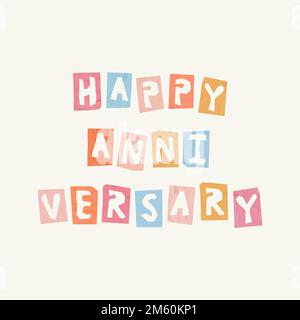 HAPPY ANNIVERSARY paper cut vector phrase typography font Stock Vector