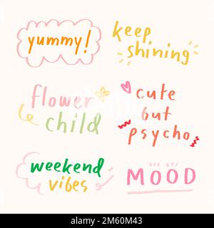 Cute pastel doodle typography set on a beige background vector Stock Vector