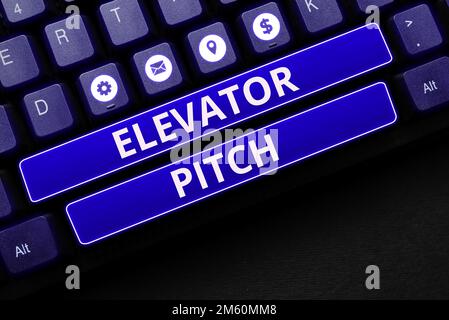 Conceptual caption Elevator Pitch. Word for A persuasive sales pitch Brief speech about the product Stock Photo