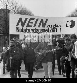 The Easter March 1968, Germany, demonstrated for peace with the main demands to end the Vietnam War and against the emergency laws from Duisburg to Stock Photo