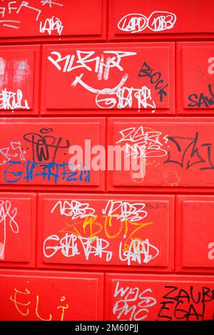 Colourful stone wall abstract, frabflaeche, wallpaper, texture, germany Stock Photo