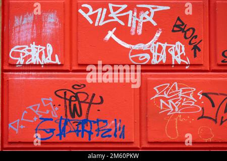 Colourful stone wall abstract, frabflaeche, wallpaper, texture, germany Stock Photo