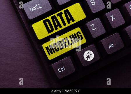 Conceptual display Data Modeling. Word Written on process of transferring data between data storage systems Stock Photo