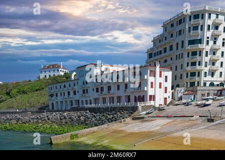 Biarritz in France, the small harbor  and beach Port Vieux, touristic landscape Stock Photo