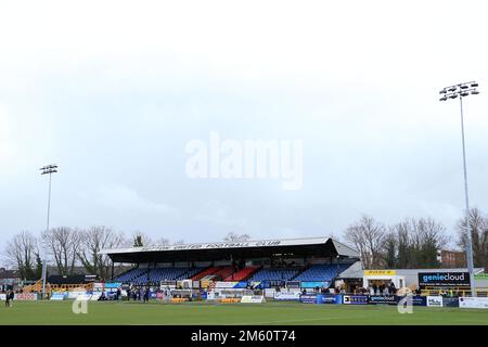 Sutton, UK. 01st Jan, 2023. A general view of the stadium during the EFL Sky Bet League 2 match between Sutton United and AFC Wimbledon at the VBS Community stadium, Gander Green Lane, Sutton, England on 1 January 2023. Photo by Carlton Myrie. Editorial use only, license required for commercial use. No use in betting, games or a single club/league/player publications. Credit: UK Sports Pics Ltd/Alamy Live News Stock Photo