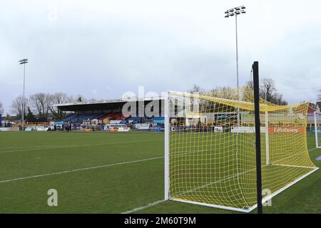 Sutton, UK. 01st Jan, 2023. A general view of the stadium during the EFL Sky Bet League 2 match between Sutton United and AFC Wimbledon at the VBS Community stadium, Gander Green Lane, Sutton, England on 1 January 2023. Photo by Carlton Myrie. Editorial use only, license required for commercial use. No use in betting, games or a single club/league/player publications. Credit: UK Sports Pics Ltd/Alamy Live News Stock Photo
