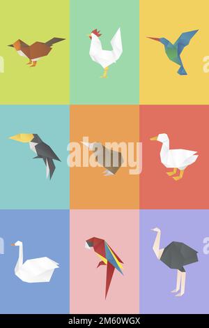 Animals paper craft vector polygon illustration collection Stock Vector