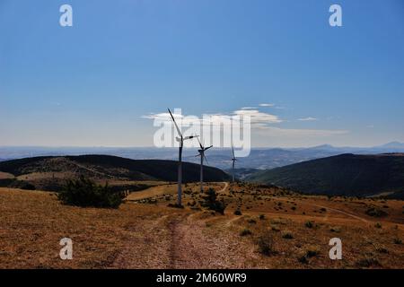 Wind power - the wind park of Serrapetrona taken from different location Stock Photo