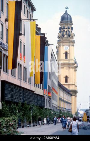 Theatinerstrasse lined with birch leaves for Corpus Christi in 1982, Munich, Bavaria, Germany Stock Photo