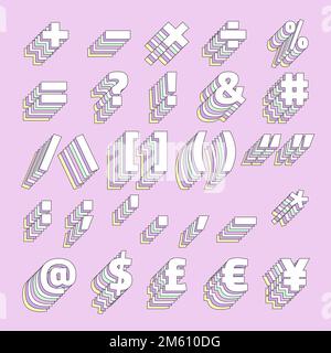 3d pastel symbol set vector retro typography Stock Vector