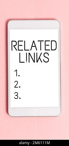 Hand writing sign Related Links. Word for Website inside a Webpage Cross reference Hotlinks Hyperlinks Stock Photo