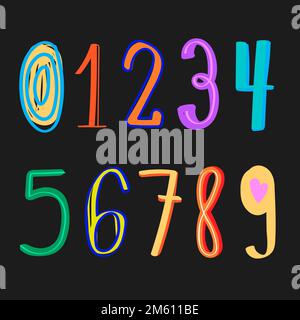 Numbers vector doodle typography font style colorful set Stock Vector