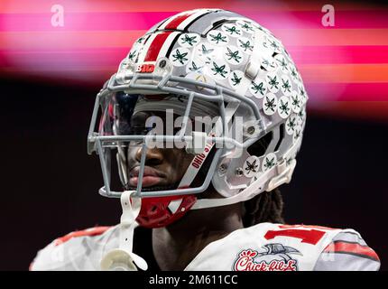 Ohio State wide receiver Marvin Harrison Jr., right, catches a touchdown  during the first half in the Rose Bowl NCAA college football game against  Utah Saturday, Jan. 1, 2022, in Pasadena, Calif. (