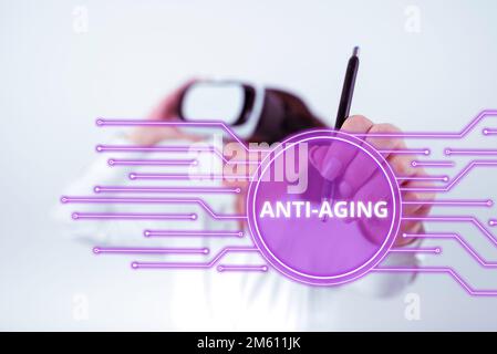 Conceptual caption Anti Aging. Conceptual photo A product designed to prevent the appearance of getting older Stock Photo