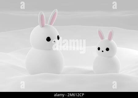 3D rendered Cartoon character gray rabbit on blue background. Simple 3d rendering illustration Stock Photo