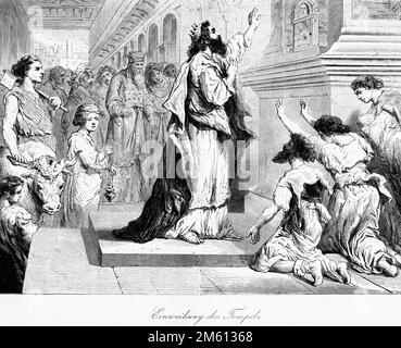 Inauguration of the new temple, Bible, Old Testament, First Book of Kings,  Chapters 6 and 7, historical illustration 1850 Stock Photo