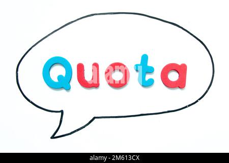 Alphabet letter with word quota in black line hand drawing as bubble speech on white board background Stock Photo