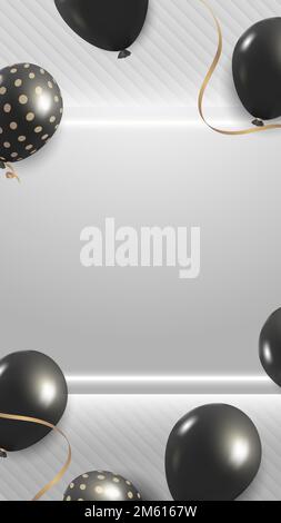 Black glitz party balloons frame design mobile phone wallpaper vector Stock Vector