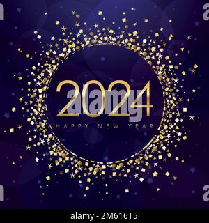 2024 A Happy New Year greeting card concept. Glittering golden ball with shiny number 20 24. Isolated graphic design template. Creative decoration. Ho Stock Vector