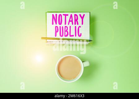 Conceptual caption Notary Public. Word for Legality Documentation Authorization Certification Contract Stock Photo