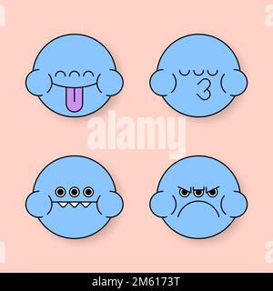 Blue monster frog emoji sticker set vector Stock Vector