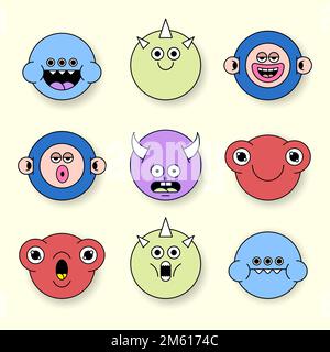 Mixed funky monster emoji stickers set vector Stock Vector