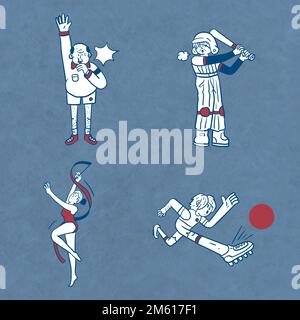 Athletes doodle character collection vector Stock Vector