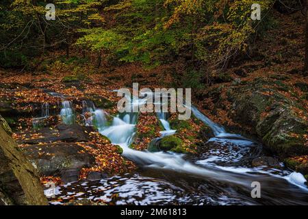 Autumn view of small cascade along the Little Pegeon River in Great Smoky Mountain National Park near Townsend, Tennessee Stock Photo