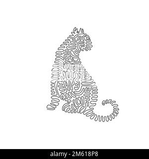 Single one line drawing of cute cat sitting abstract art. Continuous line draw graphic design vector illustration of friendly domestic animal for icon Stock Vector