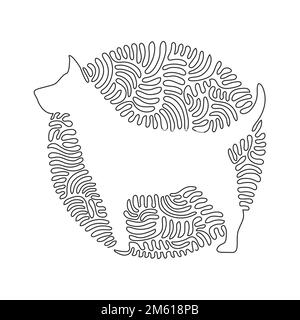 Continuous one curve line drawing of funny dog abstract art in circle. Single line editable stroke vector illustration of friendly pets animal Stock Vector