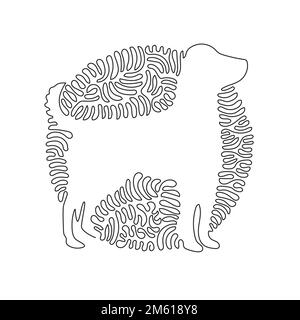 Single curly one line drawing of cute dog abstract art. Continuous line drawing design vector illustration of friendly domesticated cat for icon Stock Vector