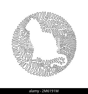 Curve continuous one line drawing of cute sitting cat abstract art in circle. Single line editable vector illustration of domesticated cat Stock Vector