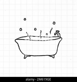 Doodle bathtub on a grid background vector Stock Vector