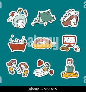 Stuck at home to do list doodle sticker vector Stock Vector