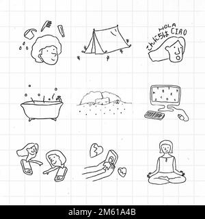 Stuck at home to do list doodle style vector set Stock Vector