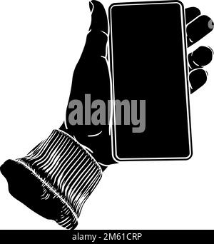 Hand Holding Mobile Phone Vintage Style Stock Vector