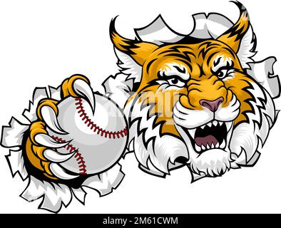 Wildcat Bobcat Baseball Ball Animal Team Mascot Stock Vector
