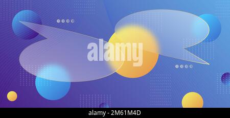 Chat dialog boxes in glass morphism effect style. Transparent frosted acrylic speech bubble on color gradient circles Realistic glassmorphism matte Stock Vector