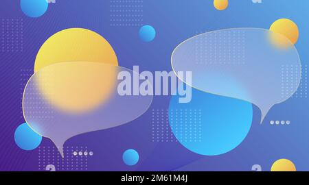 Chat dialog boxes in glass morphism effect style. Transparent frosted acrylic speech bubble on color gradient circles Realistic glassmorphism matte Stock Vector