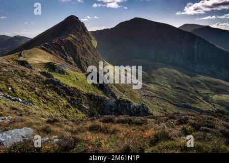 Mynydd Drws y coed, Trum y Ddysgl and the Nantlle Ridge from Y Garn, Snowdonia National Park, North Wales, UK Stock Photo