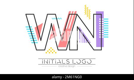 Letters W and N. Merging of two letters. Initials logo or abbreviation symbol. Vector illustration for creative design and creative ideas. Flat style. Stock Vector